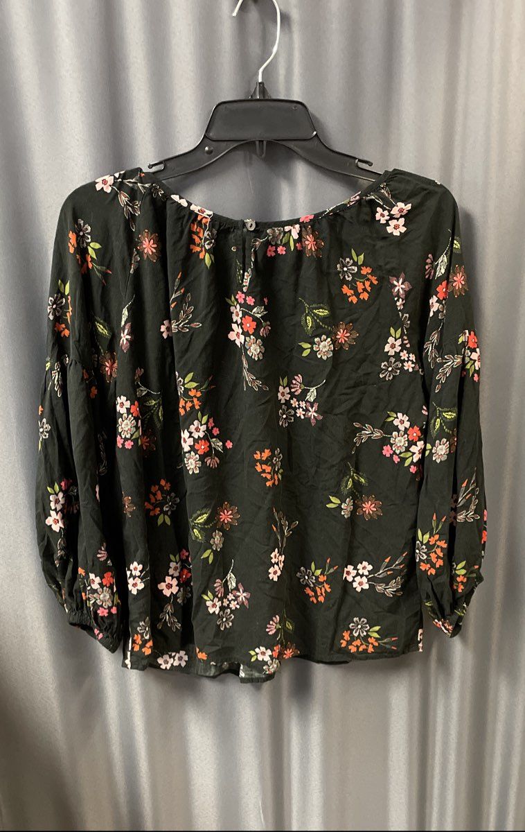 Velvet by Graham & Spencer Women's Black Floral Viscose Puff Sleeve Top Sz S
