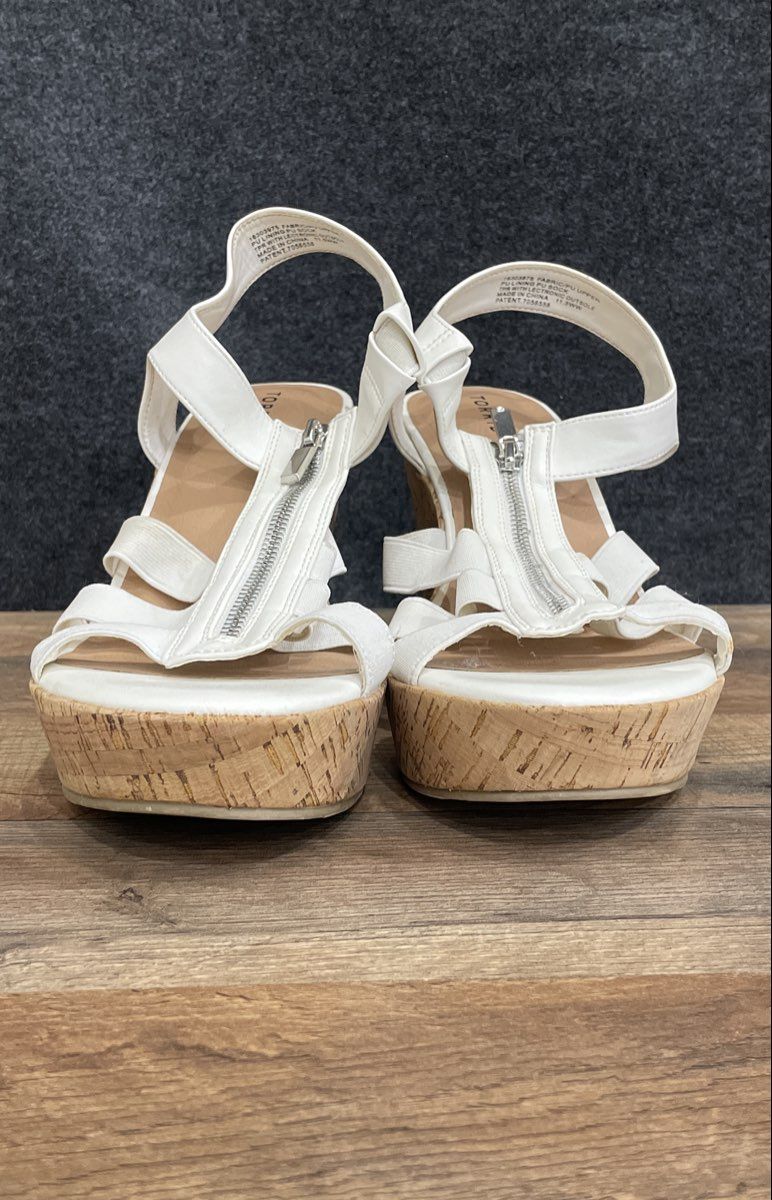 Torrid White Front Zip Faux Cork Platform Wedge Sandals Women's Size 11.5W