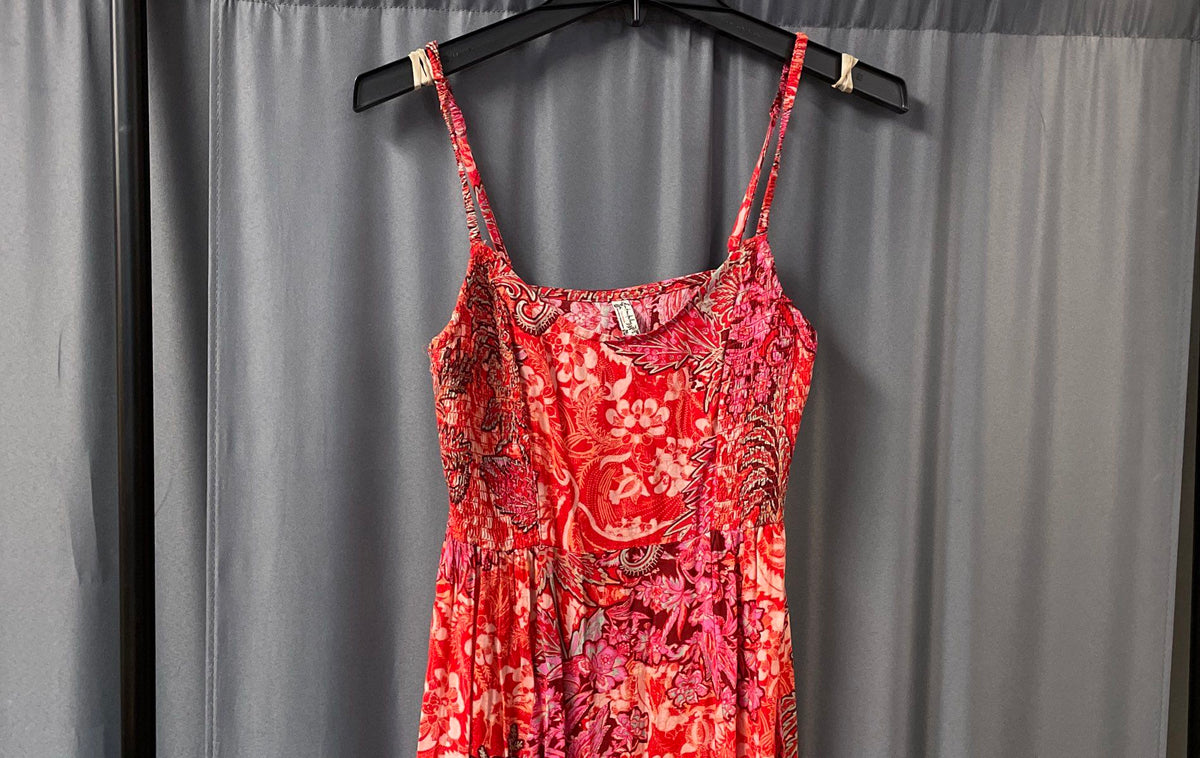 Intimately Free People Women's Red Floral Maxi Slip Dress Smocked Sz S