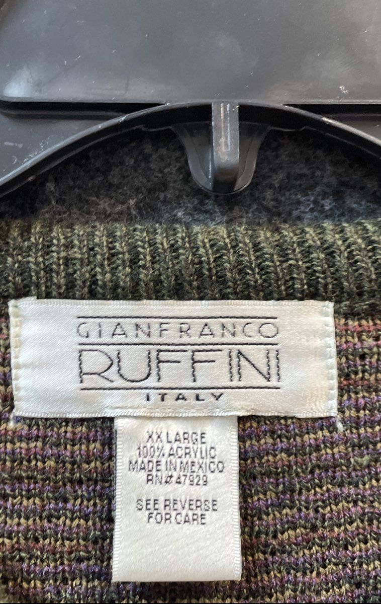 Vintage 90s Gianfranco Ruffini Men's Green Plaid Crewneck Sweater Acrylic XXL