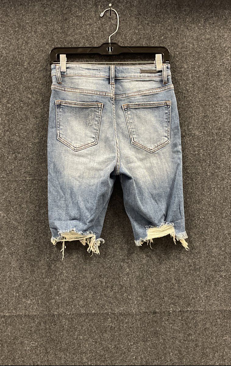 Risen Women's Blue Distressed Raw Hem Bermuda Denim Shorts Sz Small