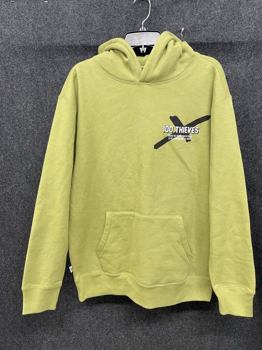 100 Thieves Men's Wolf Pullover Olive Green Graphic Hoodie Sz Large