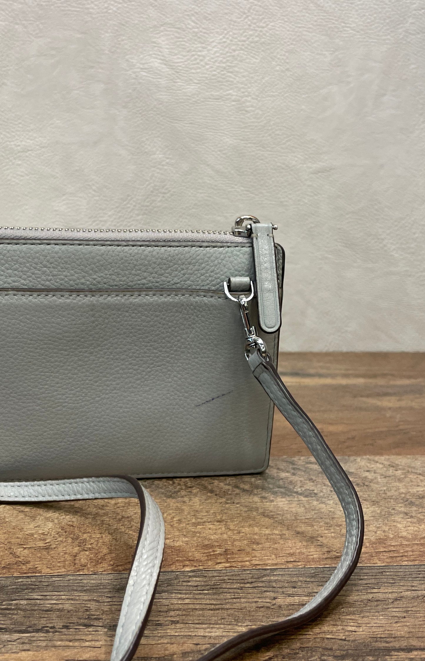 Kate Spade Grey Pebbled Leather Crossbody Wallet Bag Silver Hardware