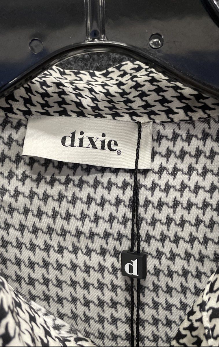 Dixie Women's Black White Houndstooth Viscose Button Down Blouse Sz S NWT