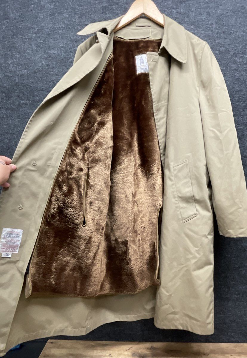 Vintage 80s London Fog Men's Tan Maincoat Trench Coat Zip-Out Liner Sz 42 Long