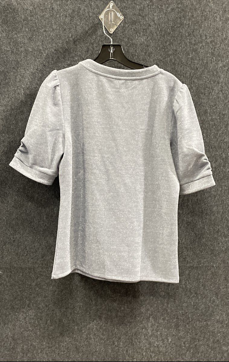Ann Taylor Women's Silver Metallic Puff Short Sleeve Top Sz L NWT