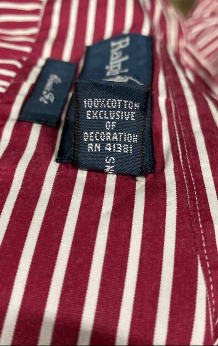 Ralph Lauren Men's Red White Striped Classic Fit Cotton Button Down Shirt Sz XL