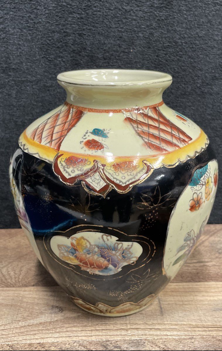 Vintage Japanese Kutani Style Vase Pheasant & Floral Moriage Gold Gilt 9 Inch