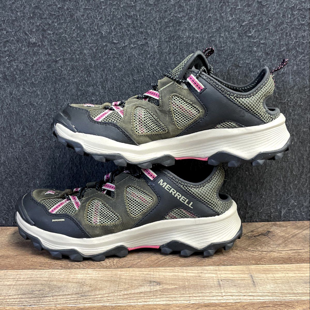 Merrell Speed Strike Olive Green Pink Women's Trail Hiking Shoes Size 8.5