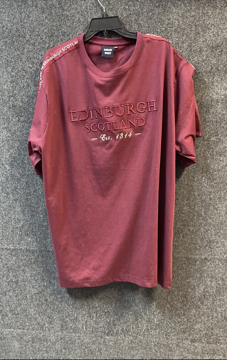 Great Scot Men's Edinburgh Scotland Embroidered Logo Maroon T-shirt Sz 3XL