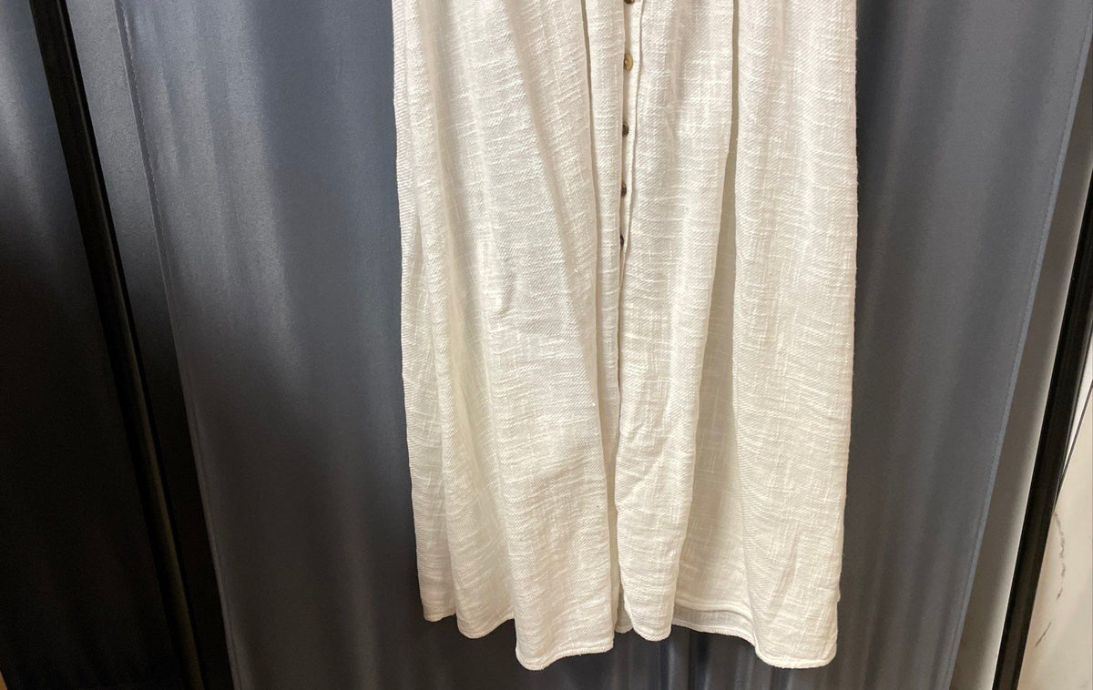 Free People Women's White Love of My Life Midi Dress Button Front Tie Sleeve S