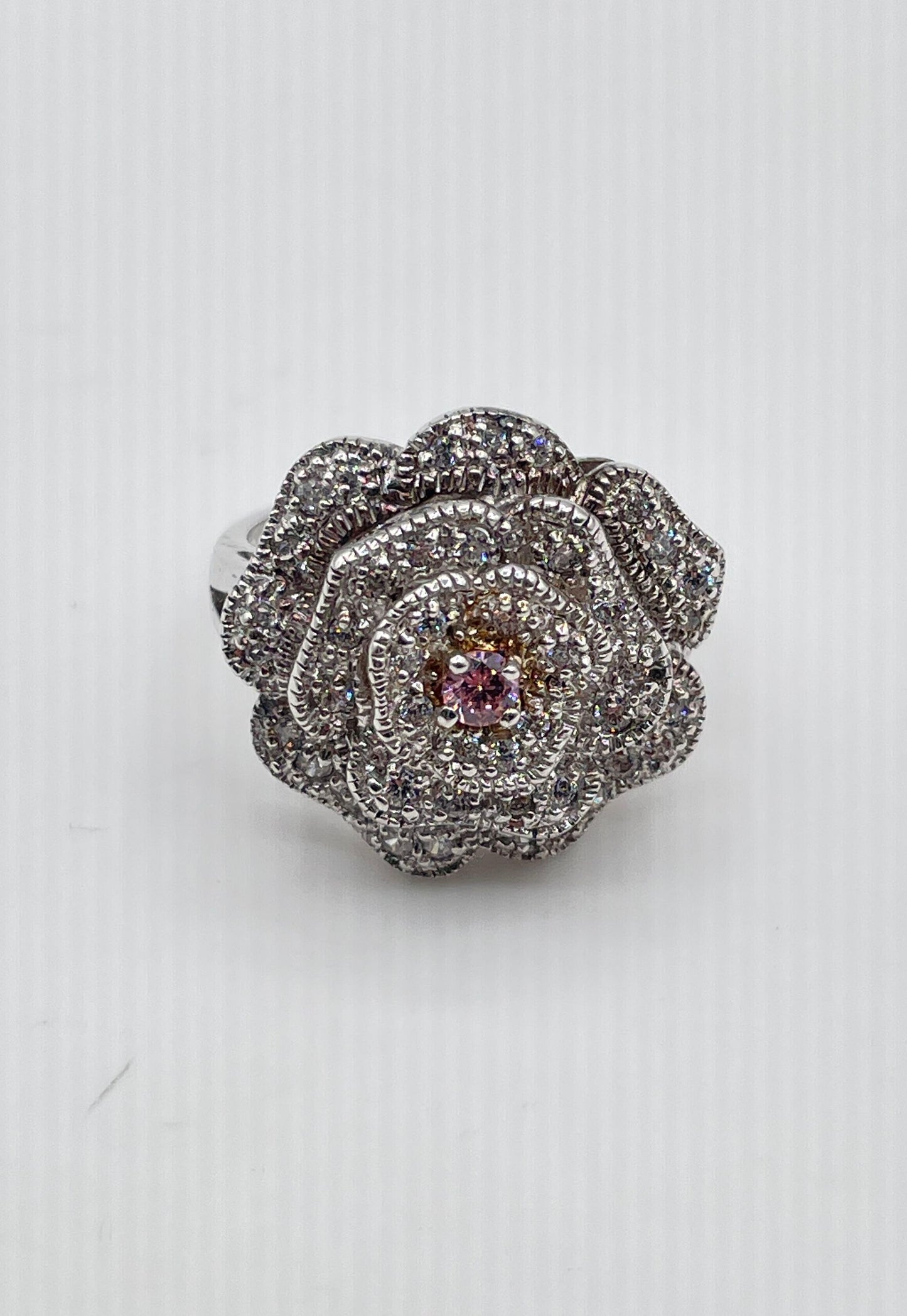 Lucas Lameth 925 Sterling Silver Clear & Pink CZ Flower Ring 7.3g