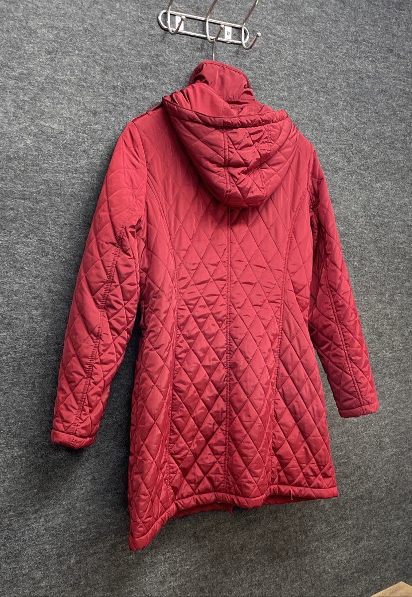 Michael Kors Women's Burgundy Diamond Quilted Jacket Detachable Hood Sz L