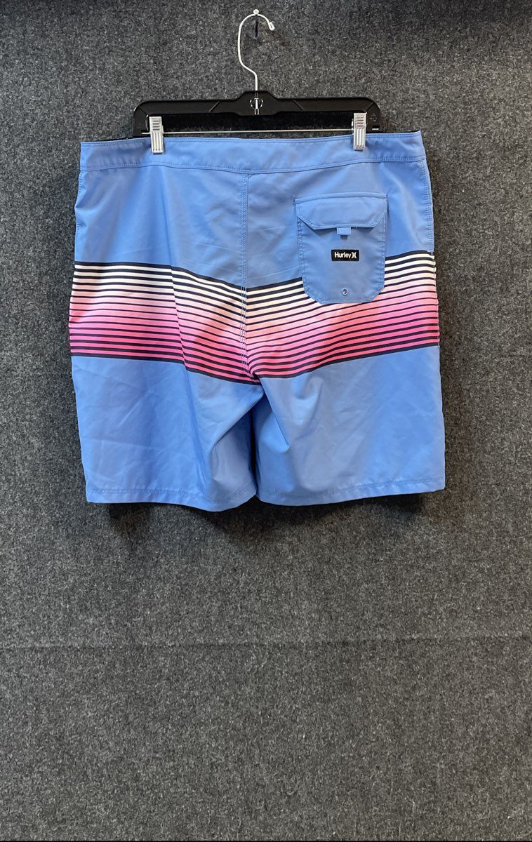 Hurley Men's Blue Pink Ombre Gradient Striped Board Shorts Swim Trunks Sz 36