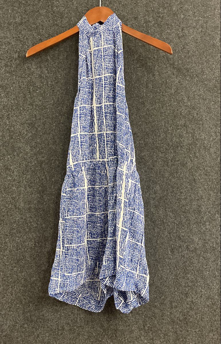 Tavik Women's Blue White Grid Print Halter Romper Playsuit Size L