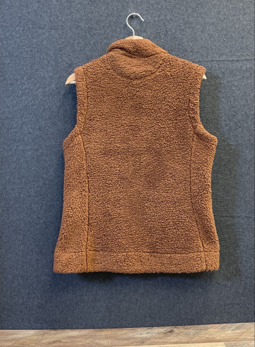 Calvin Klein Women's Brown Fuzzy Sherpa Fleece Full Zip Mock Neck Vest