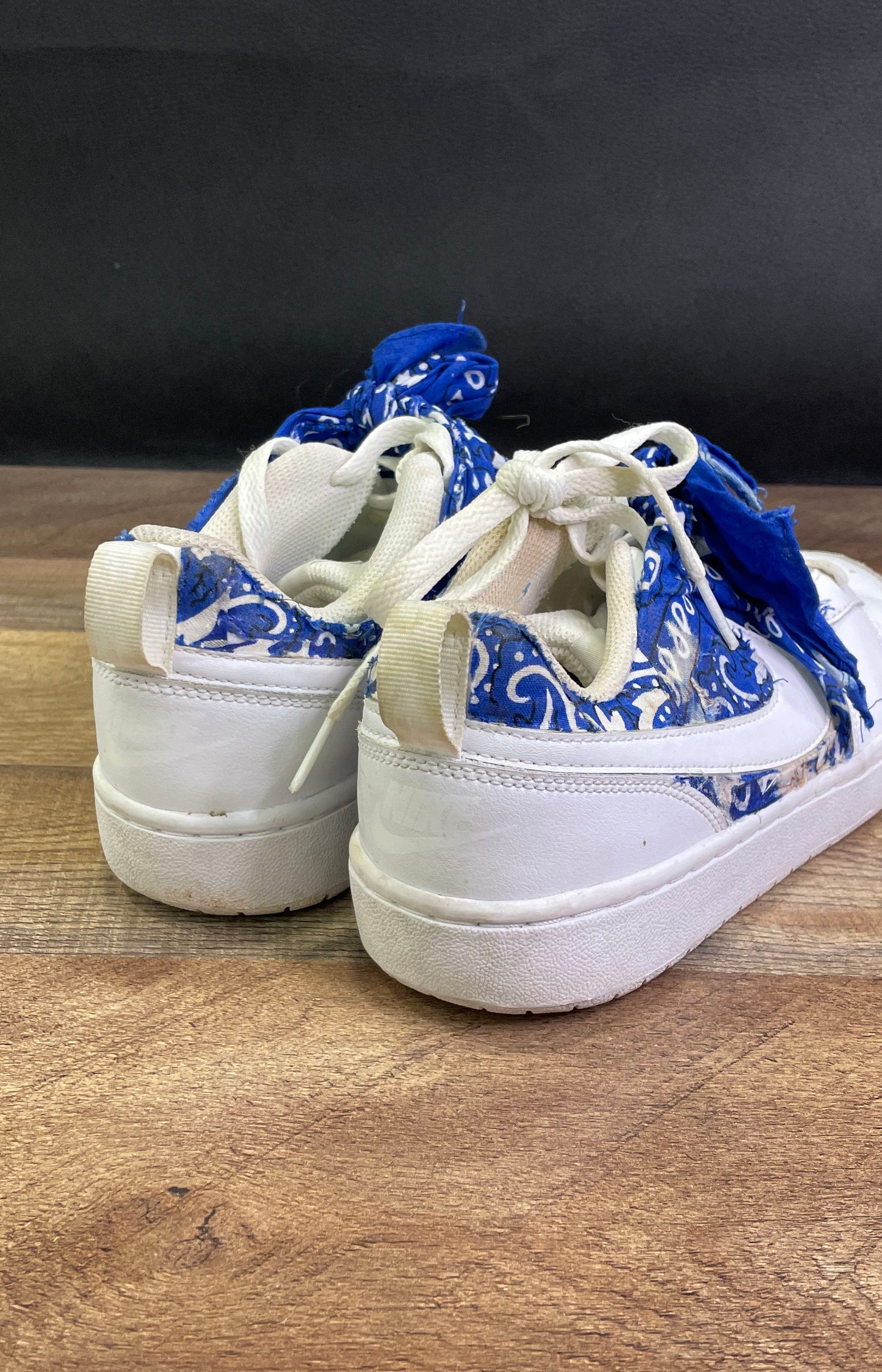 Nike Court Borough Low 2 Custom Blue Bandana Paisley Sneakers Youth Size 6Y