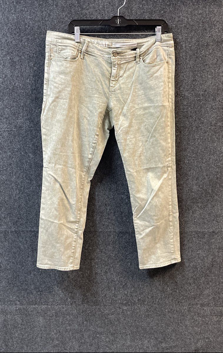 DKNY Jeans Women's Skinny Jeans Olive Green Acid Wash Distressed Sz 12