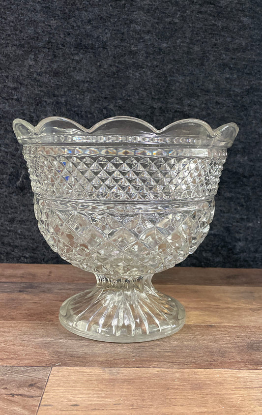 Vintage Anchor Hocking Wexford Clear Glass Pedestal Compote Centerpiece Bowl 8"
