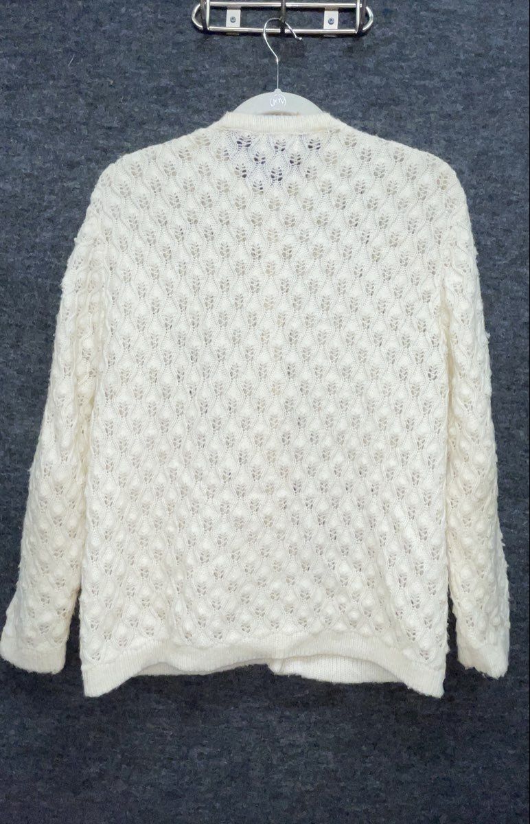 Vintage 60s Boepple White Pointelle Knit Cardigan Sweater Orlon Acrylic Sz M