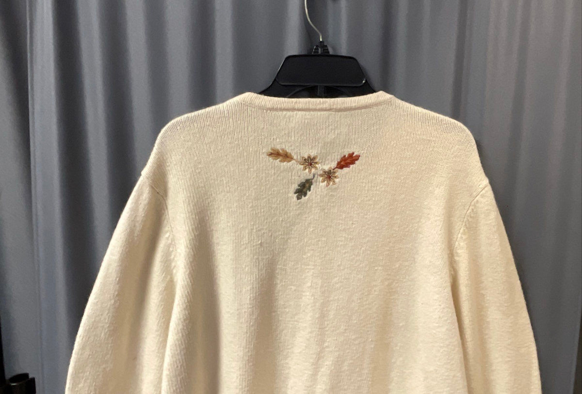 Croft & Barrow Women's Cream Embroidered Autumn Leaves Cardigan Sz 2X
