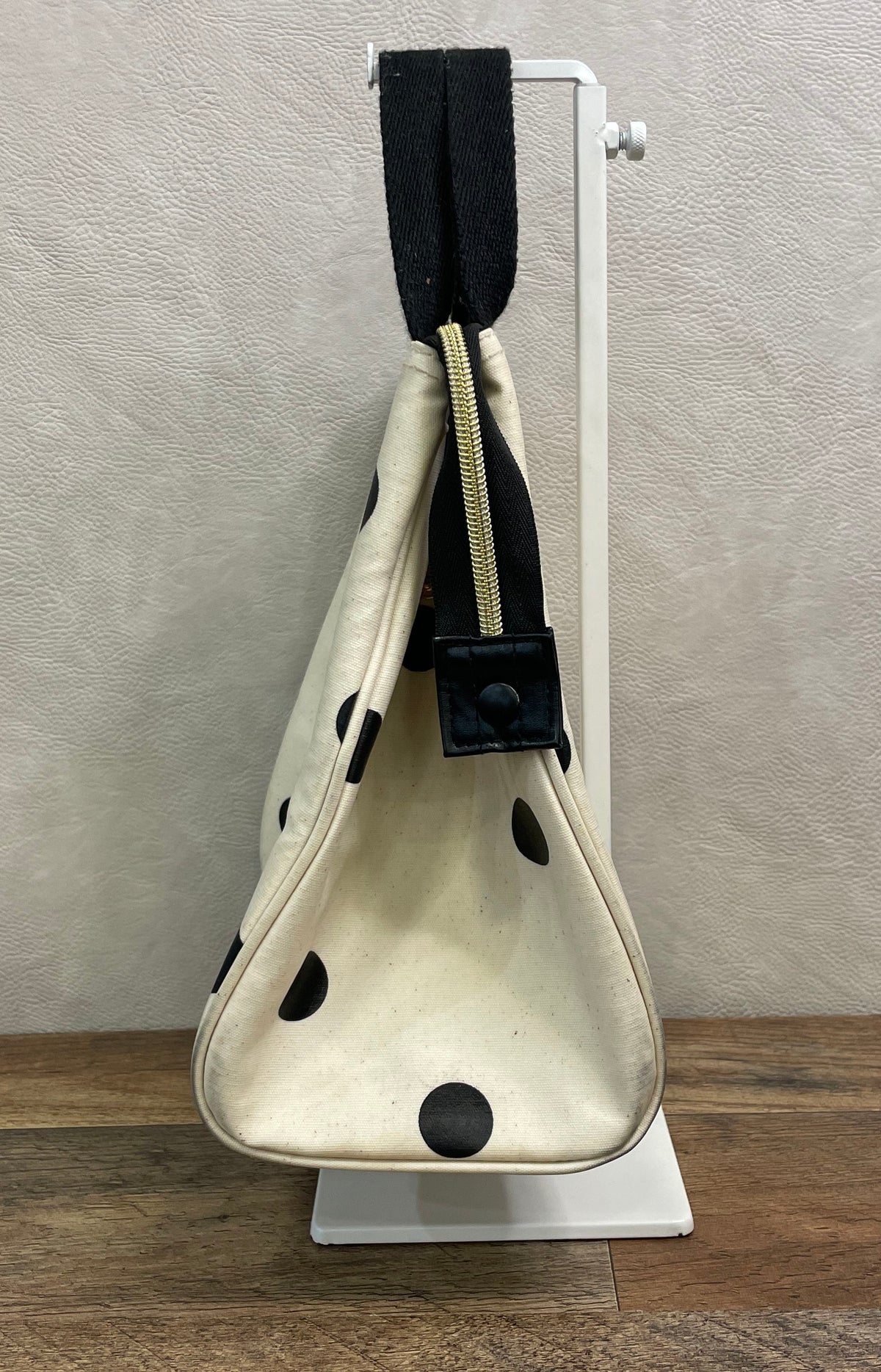 Kate Spade White Leather Polka Dot Insulated Lunch Bag Tote Gold Hardware