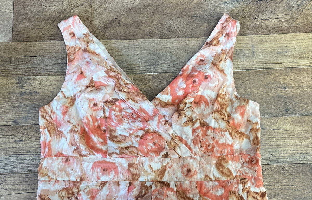 Land's End Women's Floral Fit & Flare V-Neck Sleeveless Dress Sz 14