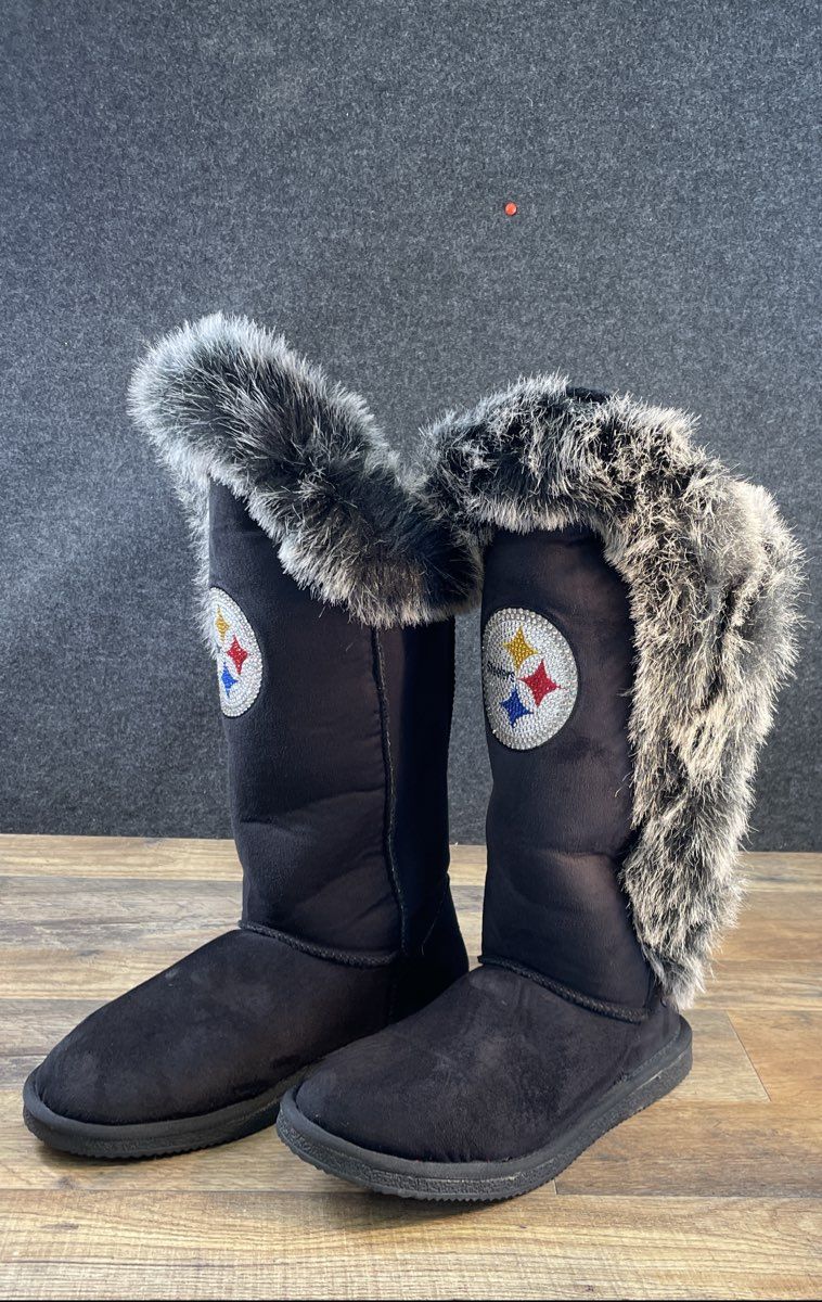 Cuce NFL Pittsburgh Steelers Black Rhinestone Faux Fur Boots Women's Size 11