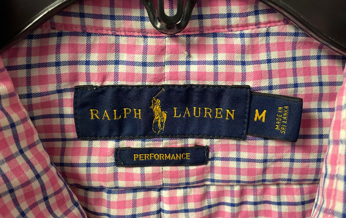 Ralph Lauren Men's Performance Pink Blue Plaid Button Down Shirt Sz M
