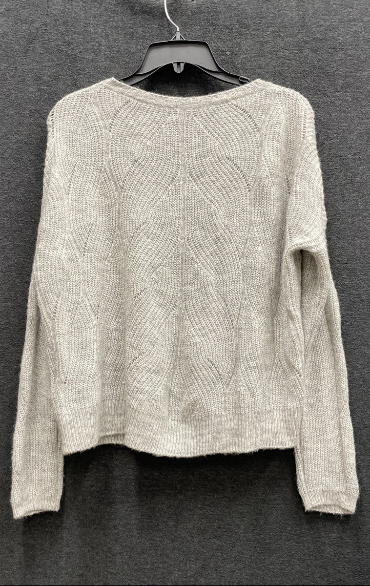 Anthropologie Women's Gray Open Knit Wool Blend Leaf Motif Sweater Sz S