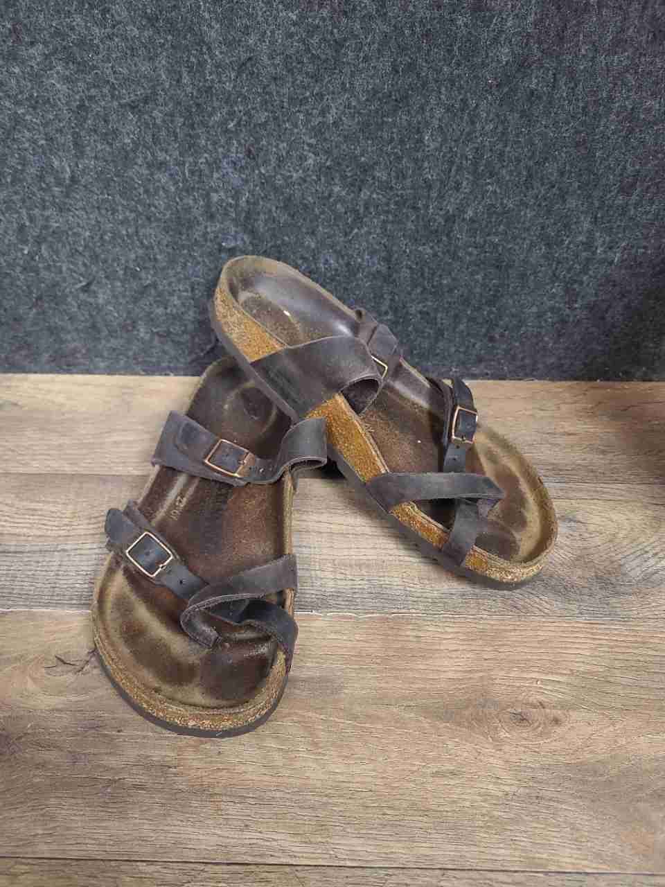Birkenstock Mayari Dark Brown Leather Toe Loop Sandals Size 42