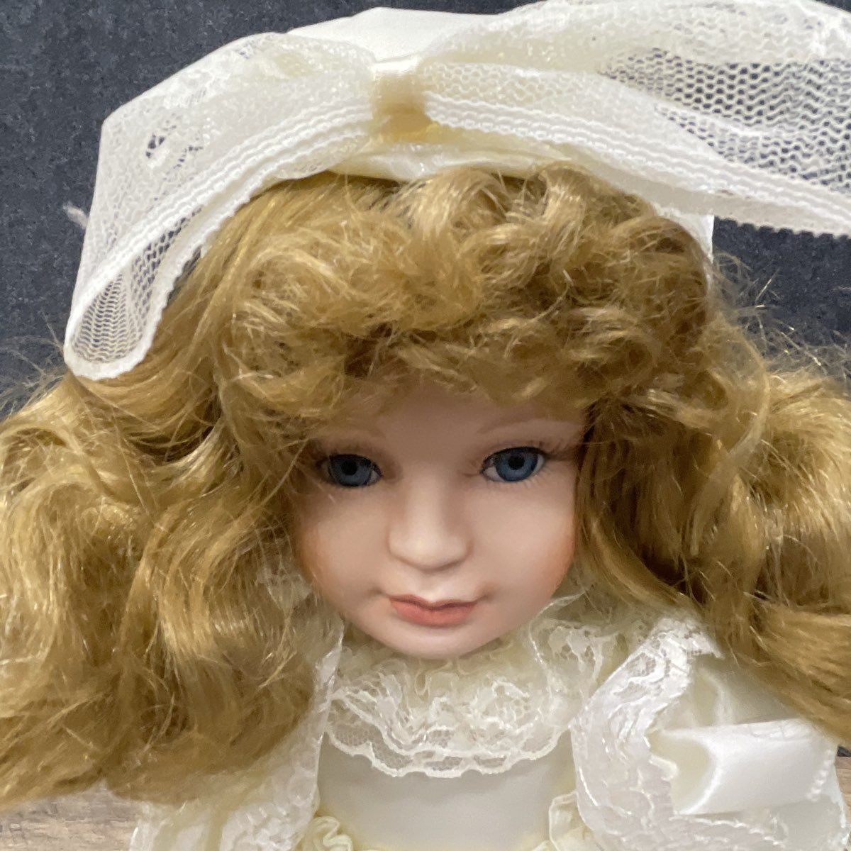Vintage Sally Porcelain Doll 18" Great Western Trading Blonde Hair Ivory Dress