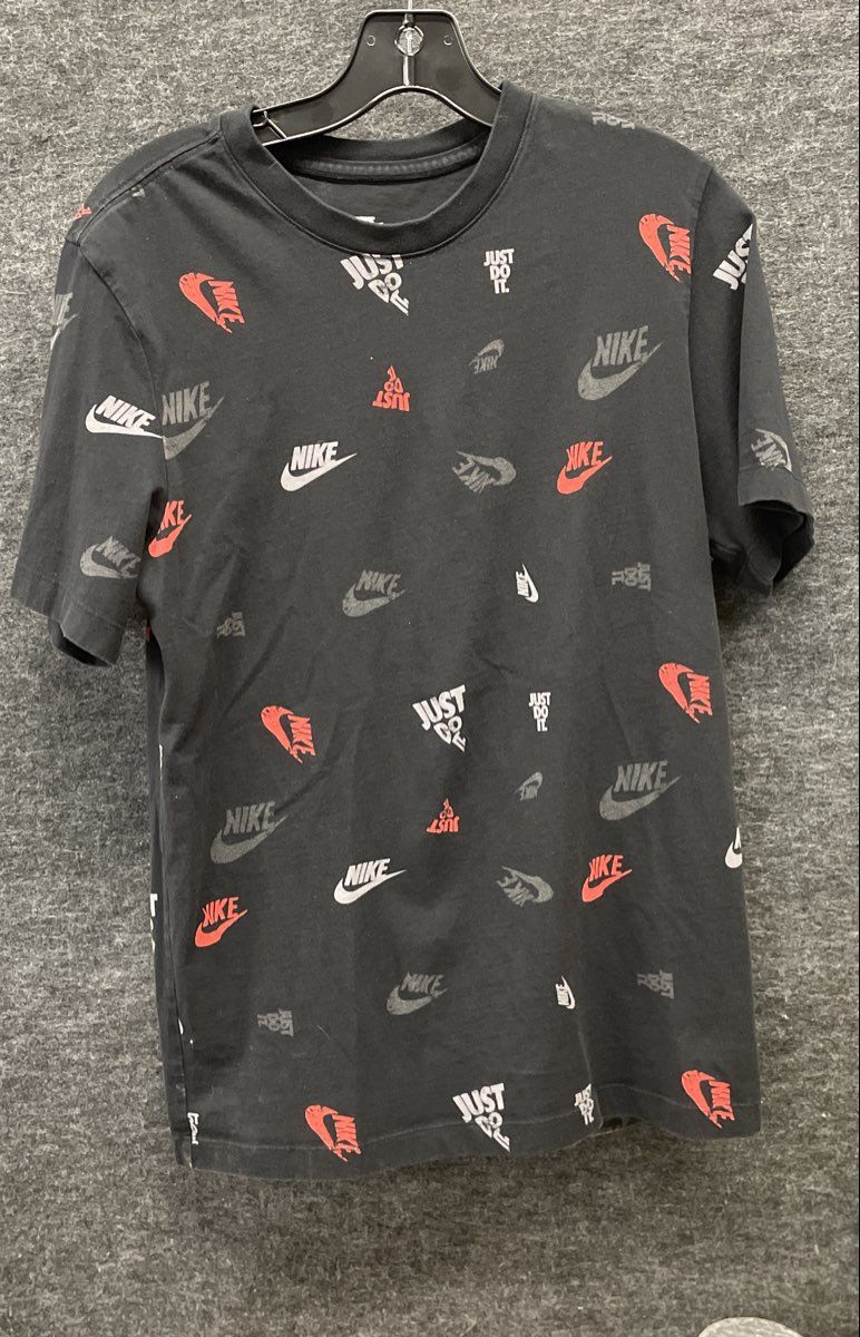 Nike Men's Short Sleeve Black All Over Print Just Do It Graphics T-Shirt Sz S
