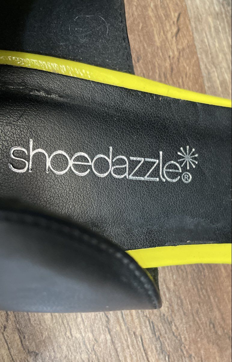 Shoedazzle Black Yellow Polka Dot D'Orsay Peep Toe Flats Size 9