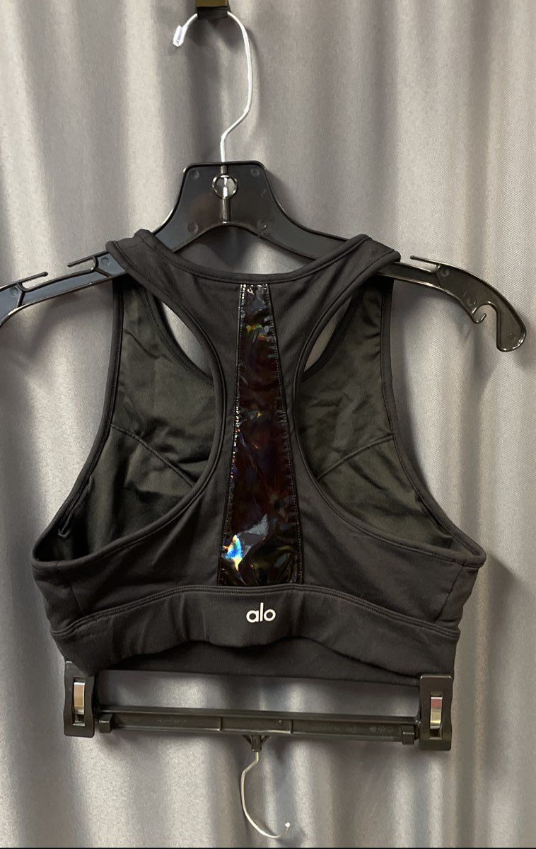 Alo Women's Moonlit Sports Bra Black Iridescent Holographic Racerback Sz S