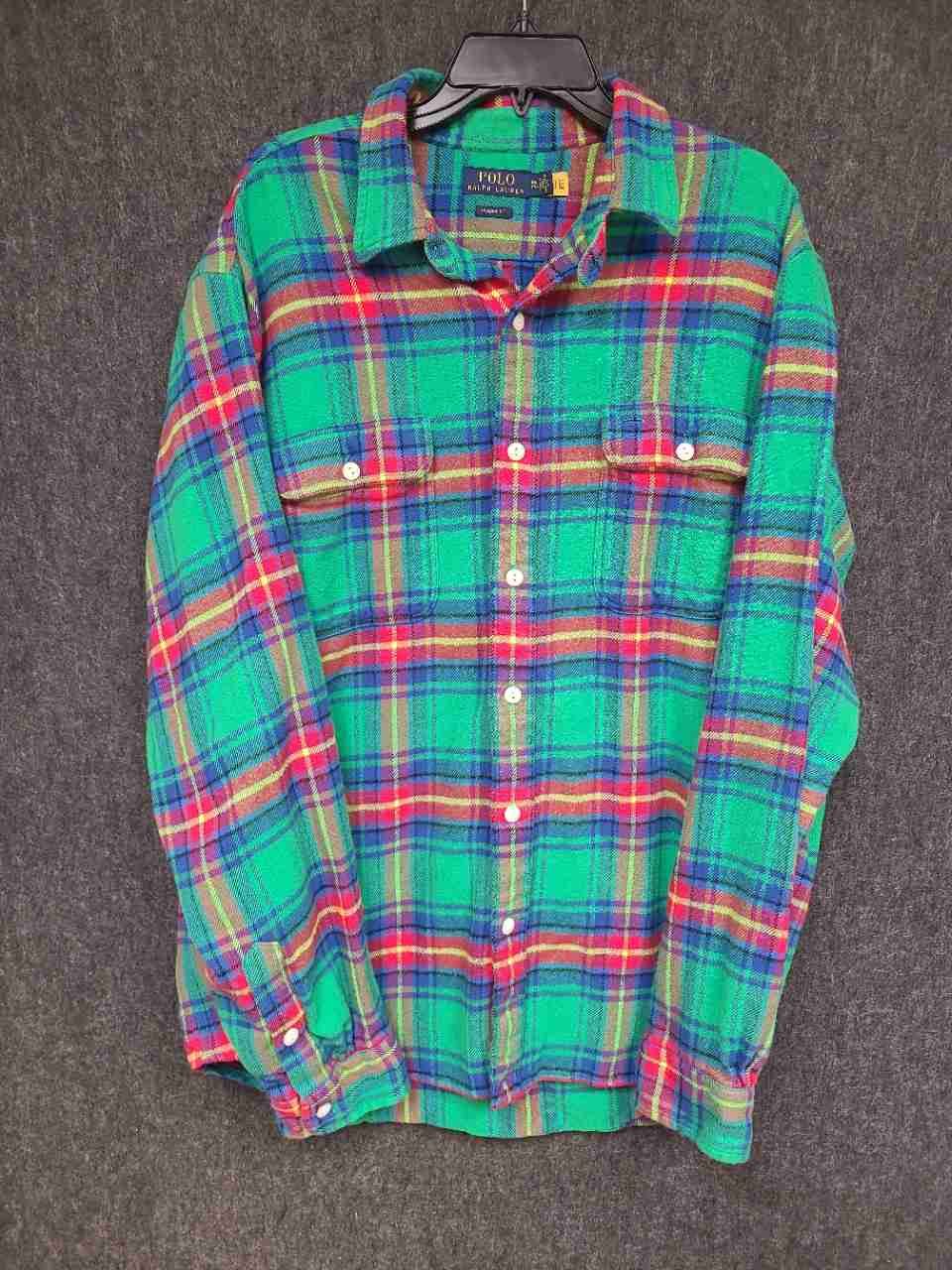 Polo Ralph Lauren Men's Green Plaid Cotton Flannel Button Up Shirt Sz XXL