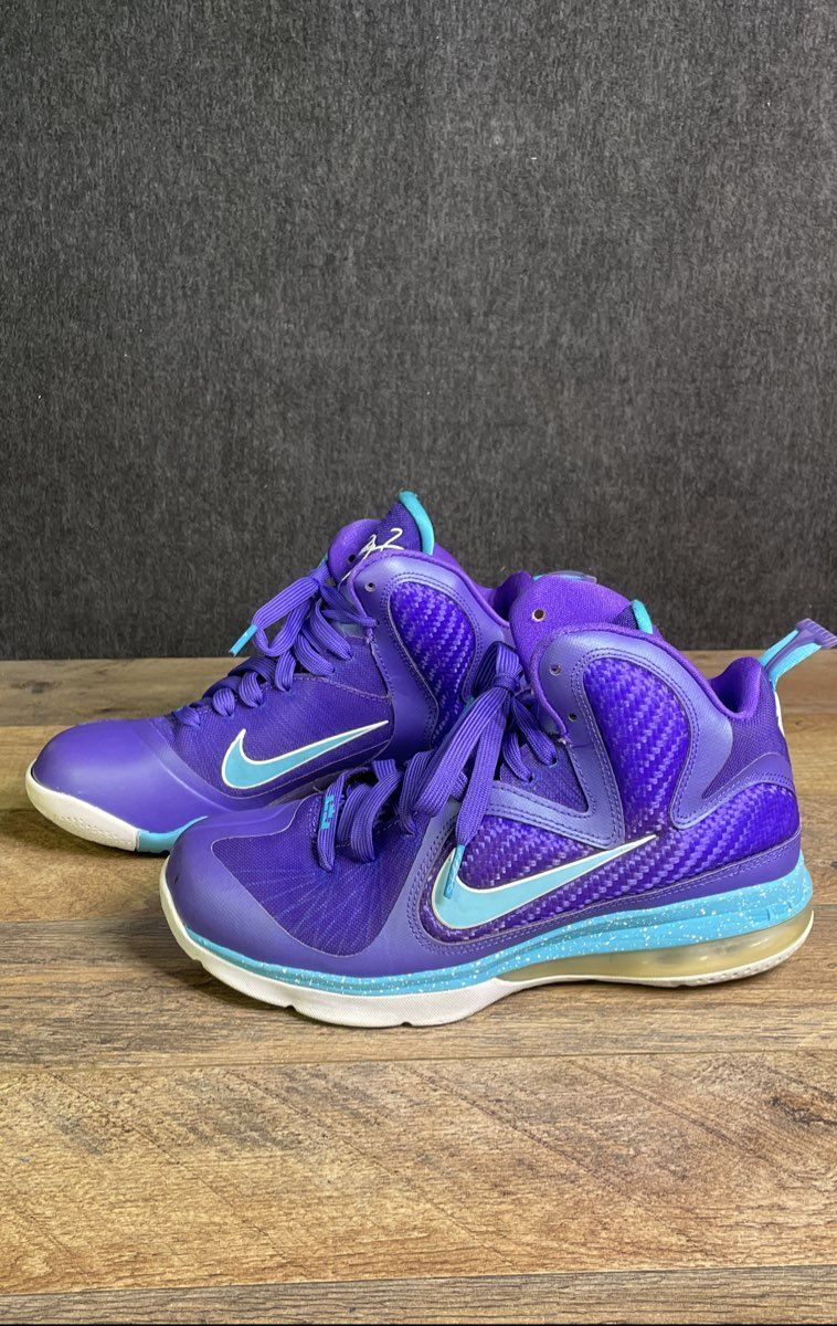 Nike LeBron 9 Summit Lake Hornets Purple Turquoise Basketball Shoes Size 6Y