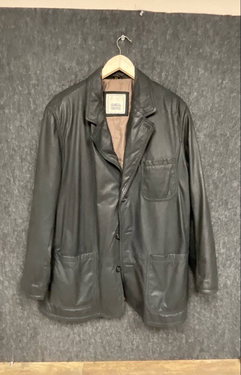 Globe Trotter Men's Black Leather Three Button Car Coat Jacket Sz 54