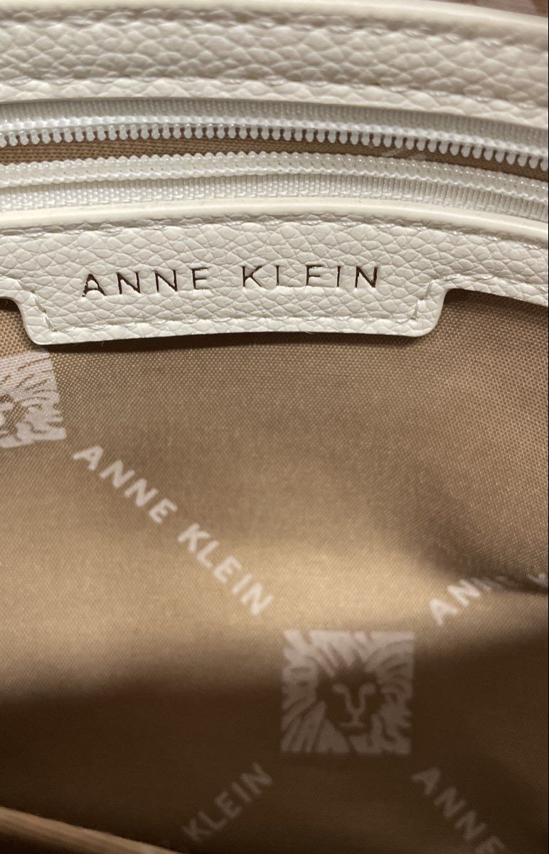 Anne Klein White Woven Cane Satchel & Crossbody Bag Set Gold Hardware 2-Piece