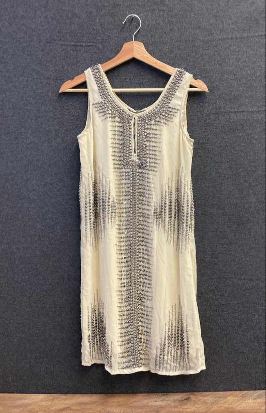Alberto Makali Women's Beaded Studded Shift Dress Cream Ivory NWT Sz XS