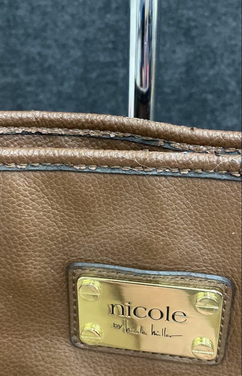 Nicole by Nicole Miller Brown Pebbled Tote Shoulder Bag Gold Hardware