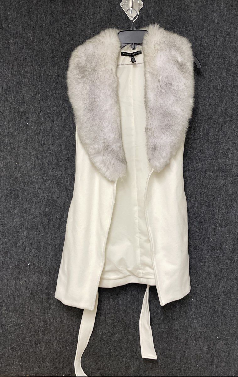 White House Black Market Women's White Faux Fur Collar Tie Back Vest LP/XLP