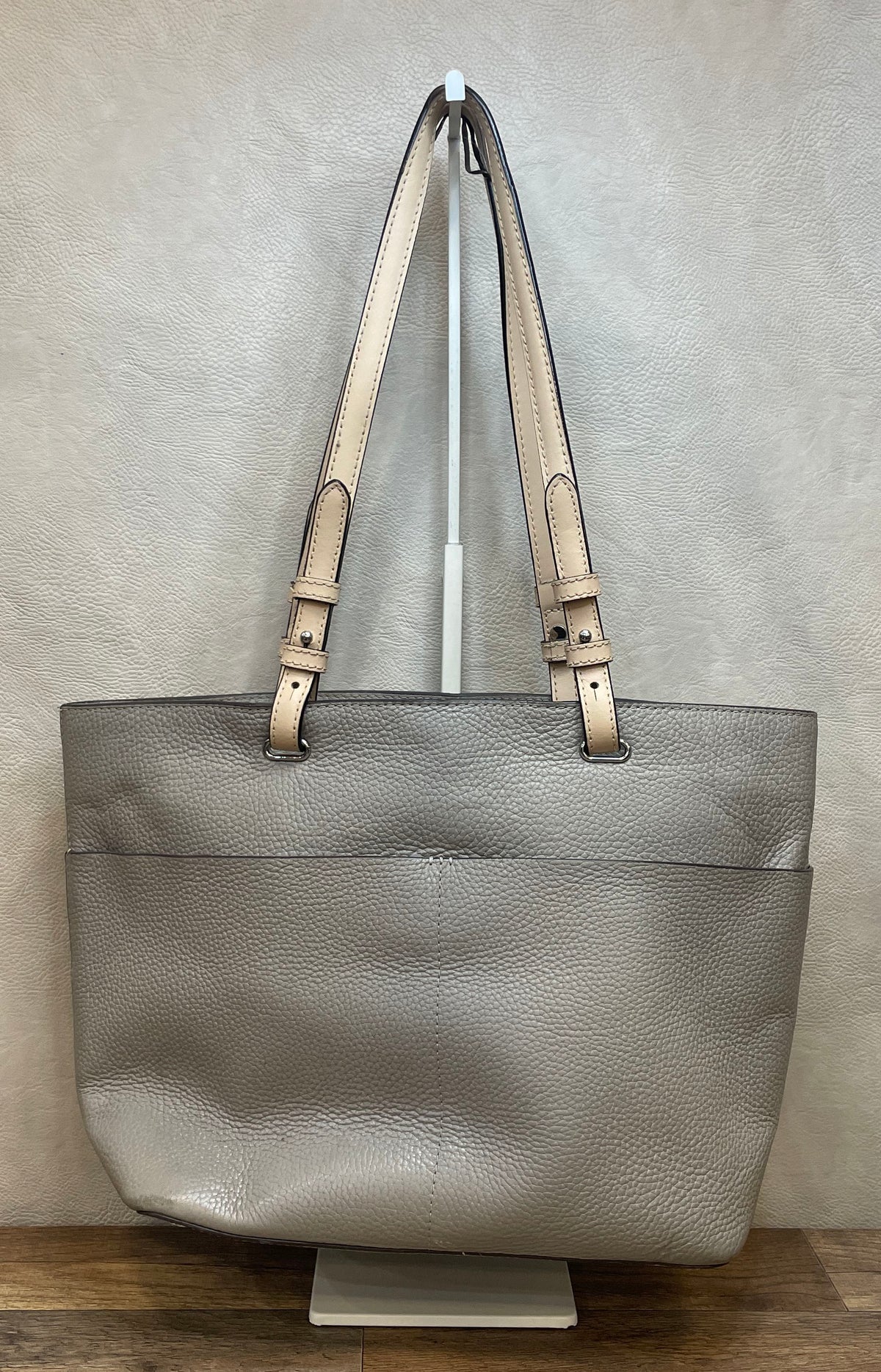 Michael Kors Grey Pebbled Leather Tote Bag Silver Hardware