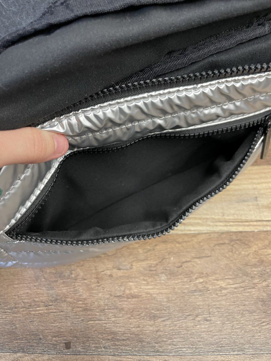 BCBGeneration Silver Metallic Quilted Puffer Crossbody Belt Bag Fanny Pack