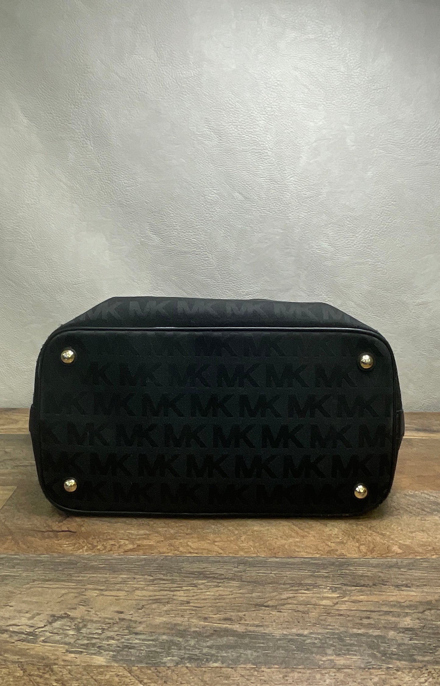 Michael Kors Black Monogram Canvas Leather Tote Bag Gold Hardware