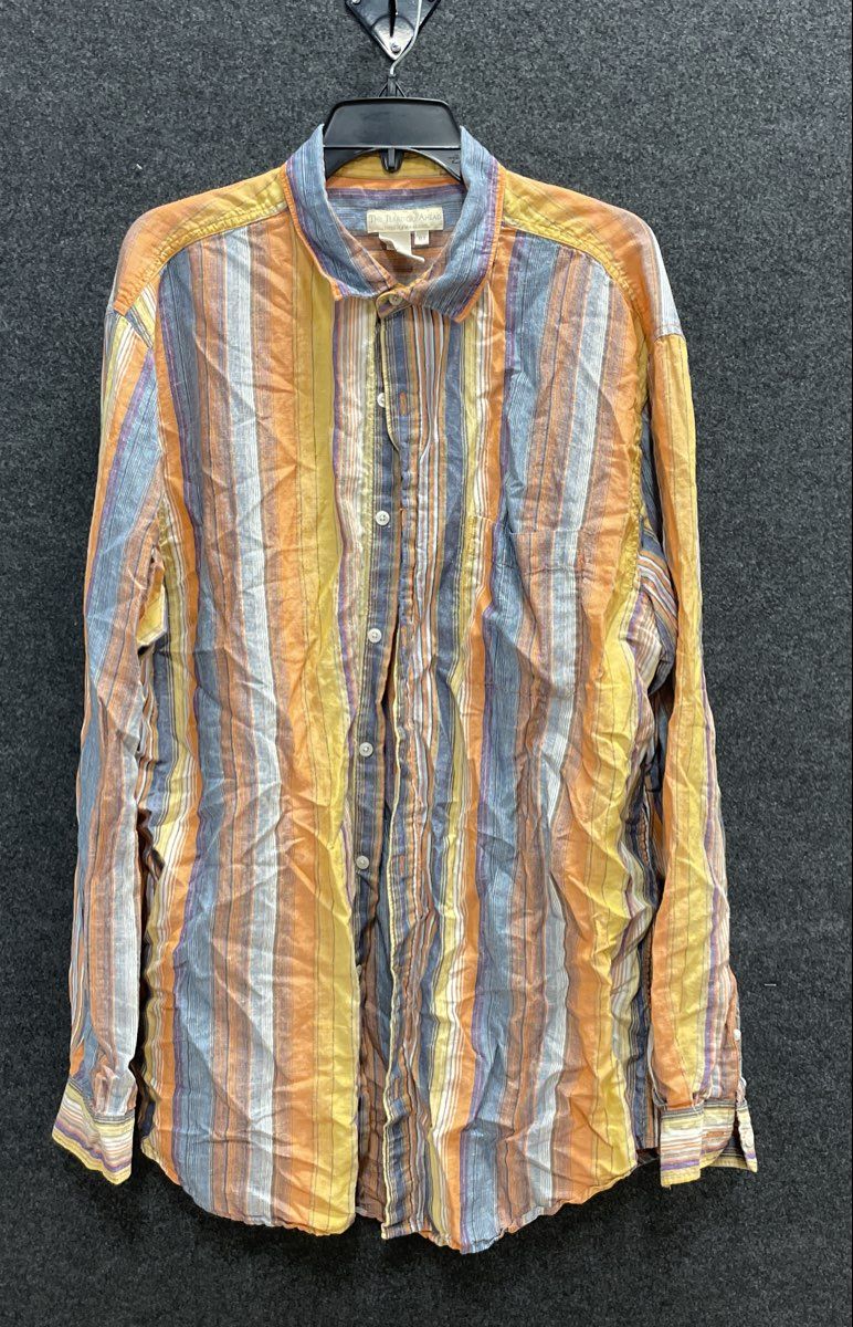 The Territory Ahead Men's Multicolor Striped Linen Silk Button Up Shirt Sz XLT