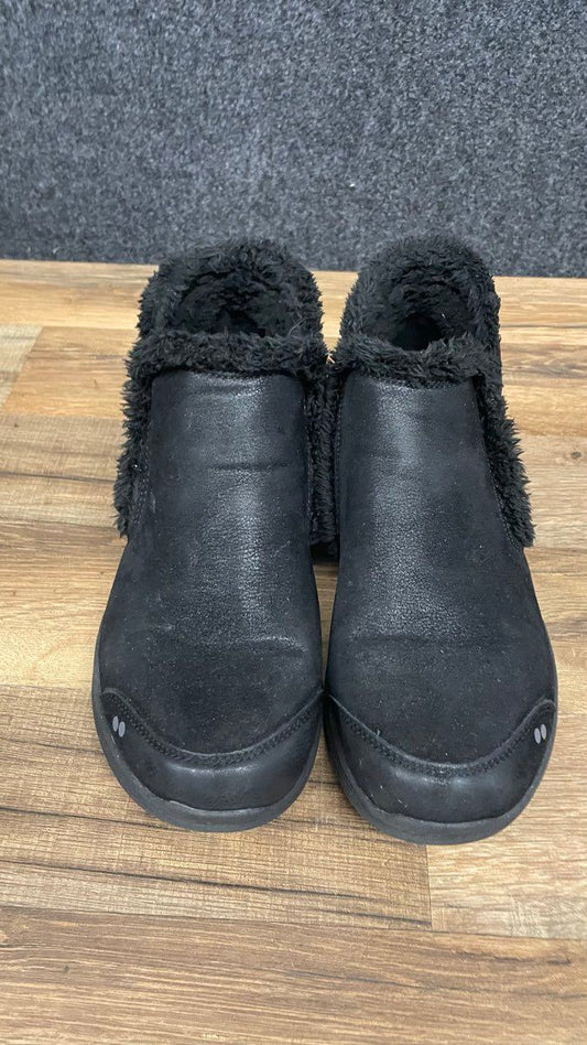 Ryka Namaste Black Faux Fur Lined Slip On Ankle Boots Women's Size 7.5M