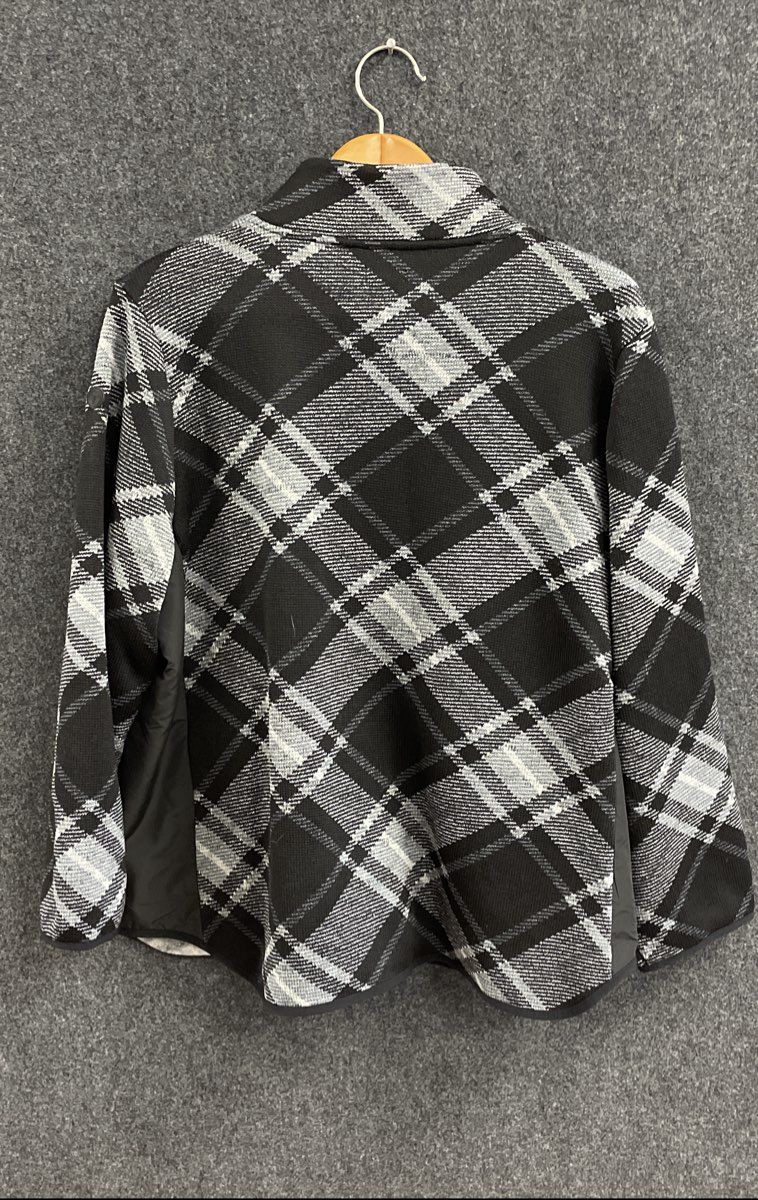 Talbots Women's Black Gray Plaid Full Zip Mock Neck Fleece Jacket NWT Plus 2X