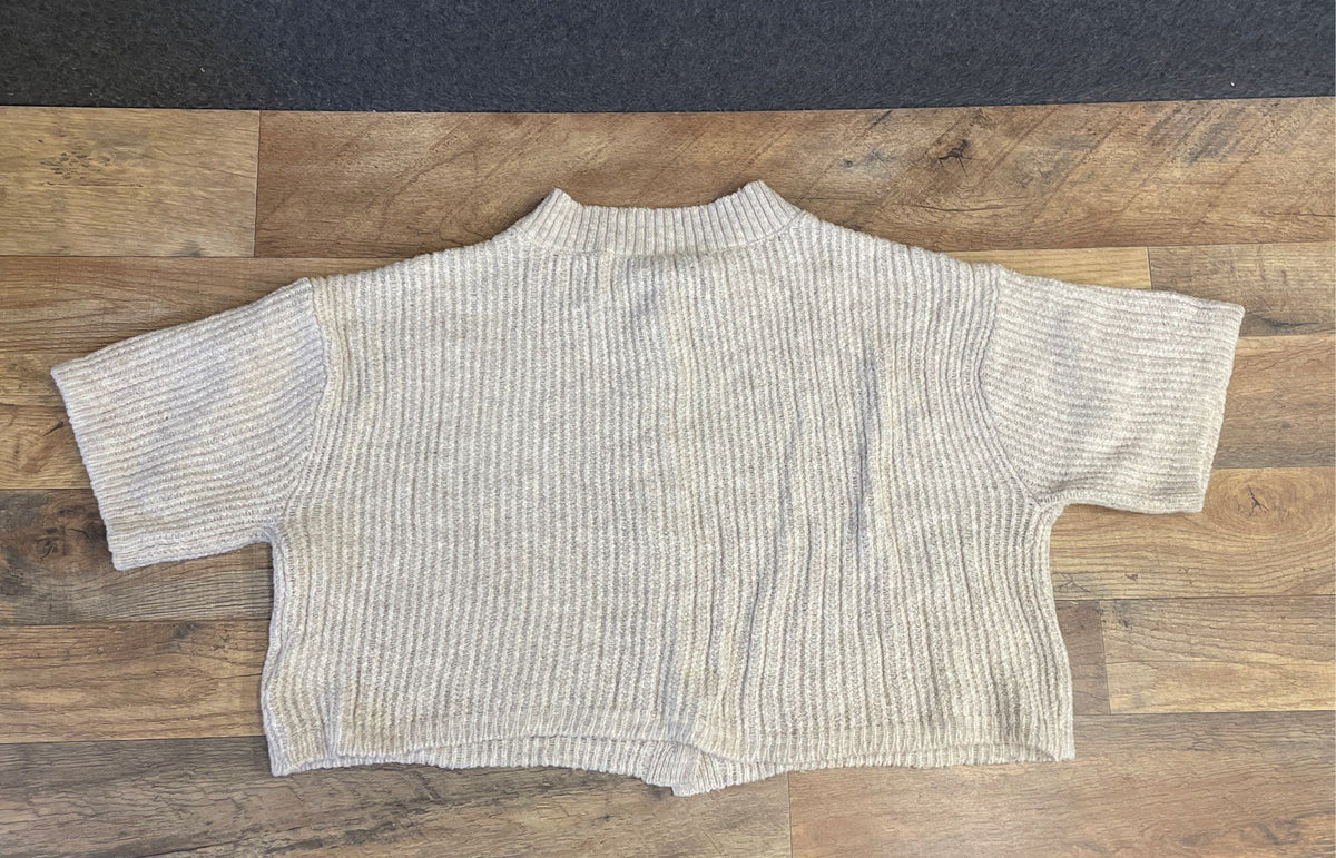 American Eagle Women's Beige Ribbed Cardigan Rhinestone Flower Buttons Sz L