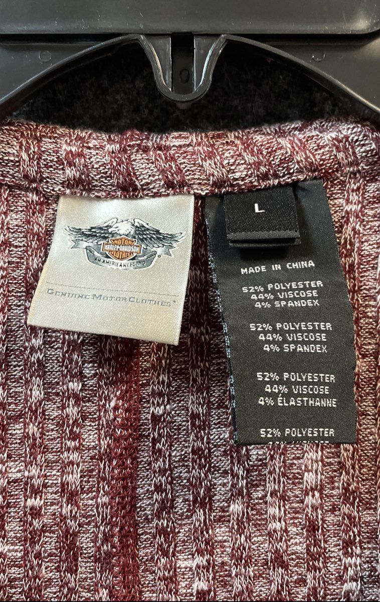 Harley-Davidson Burgundy Marl Hooded Henley Long Sleeve Knit Shirt Sz L